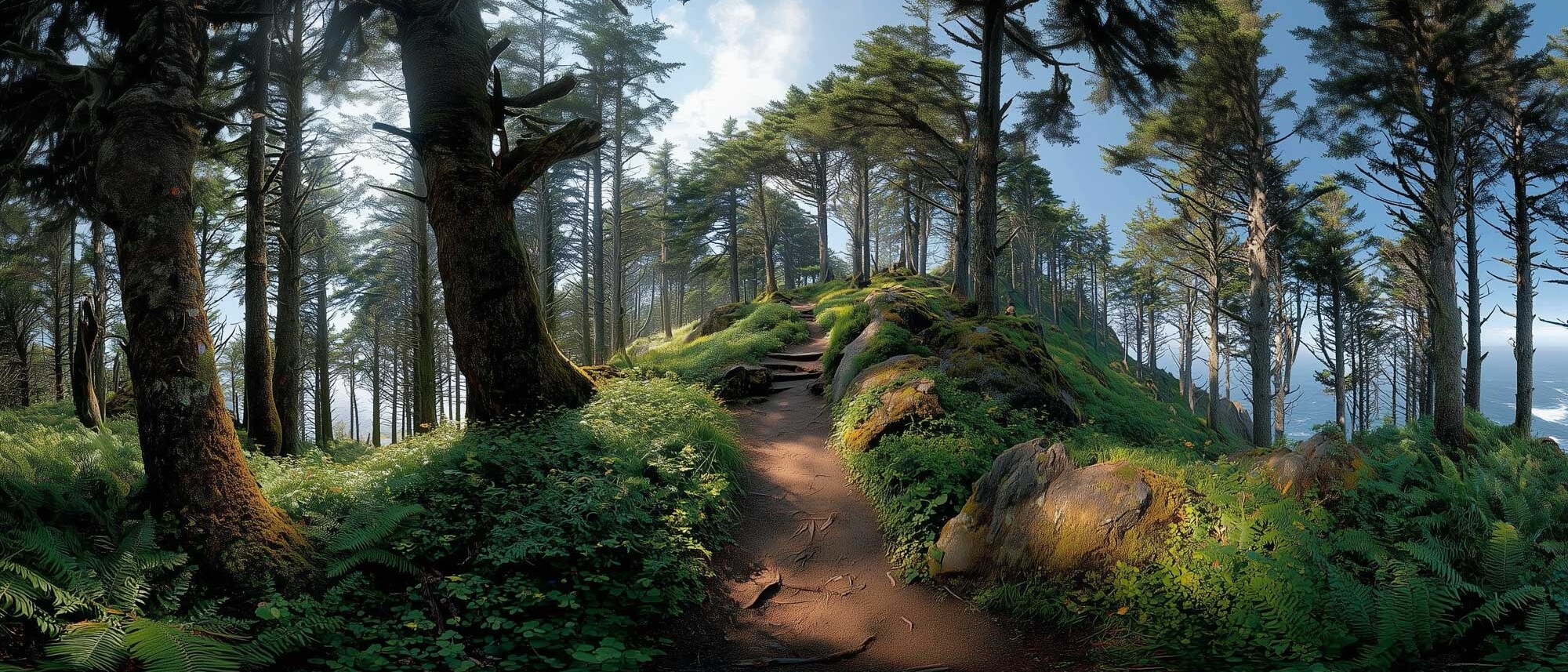 Forest trail through coastal woodland in Southern Oregon